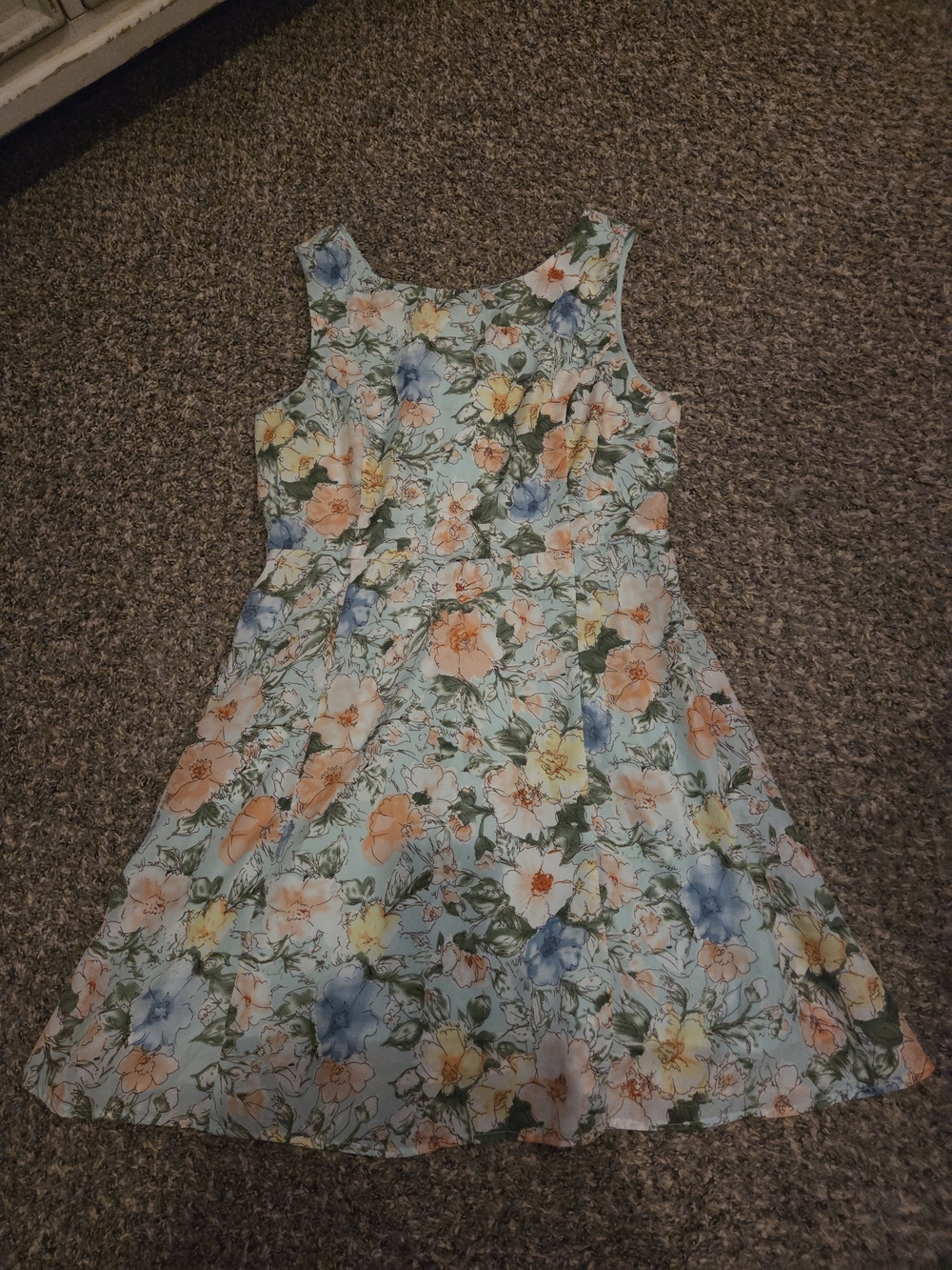 Forever 21 Floral A-Line Dress in Light Blue, Peach, Yellow